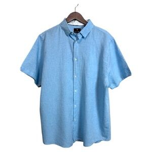 Vustra Men’s Light Blue Short Sleeve Button-Down Linen Cotton Blend Shirt L EUC
